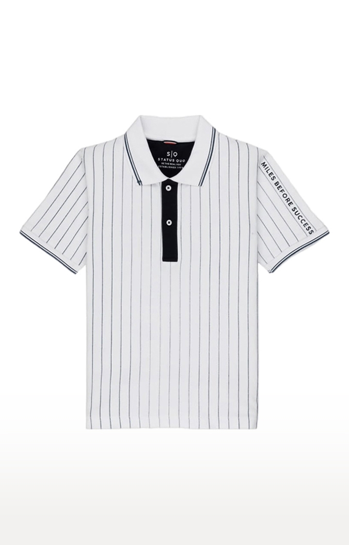 Status Quo | Boys White Cotton Striped Polo T-Shirts