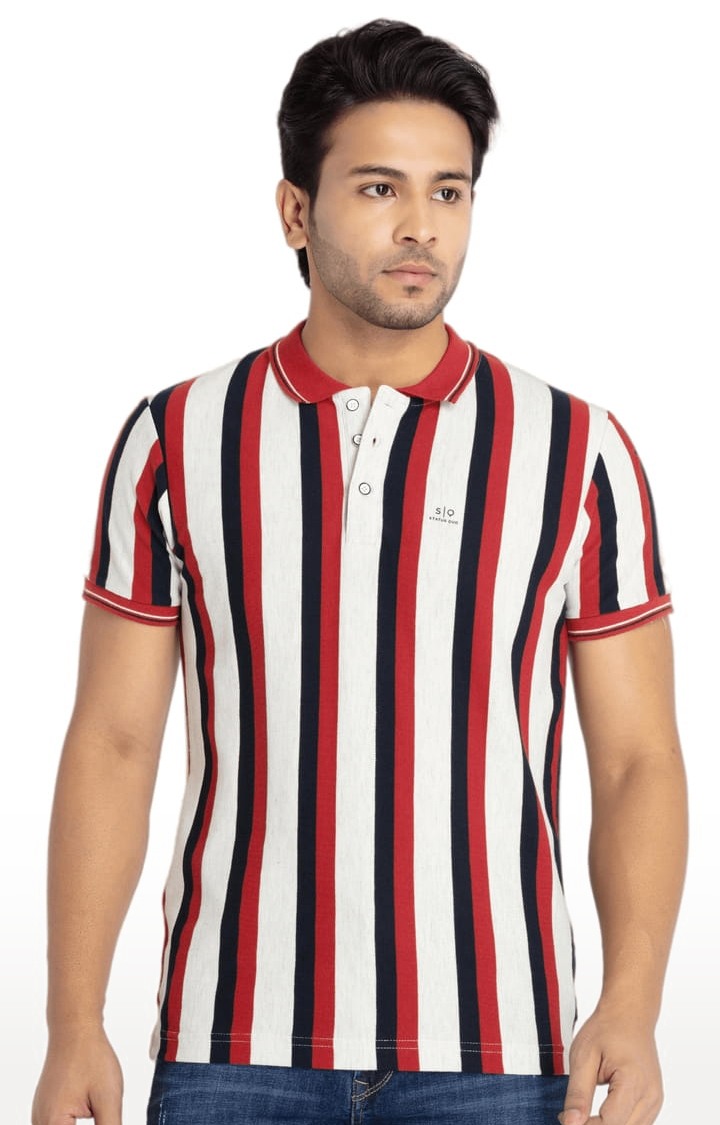 Men's Multicolor Cotton Striped Polo T-Shirts