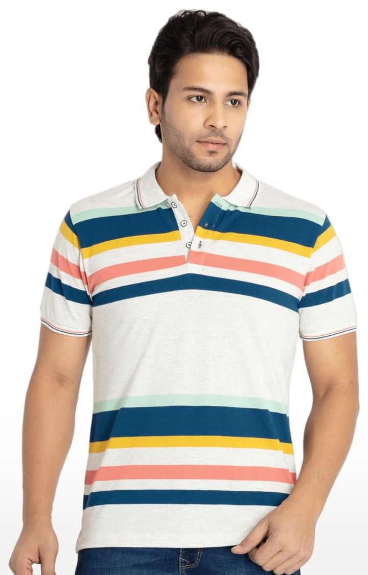 Status Quo | Men's Multicolor Cotton Striped Polo T-Shirts