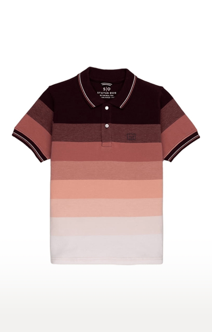 Status Quo | Boys Pink Polycotton Striped Polo T-Shirts