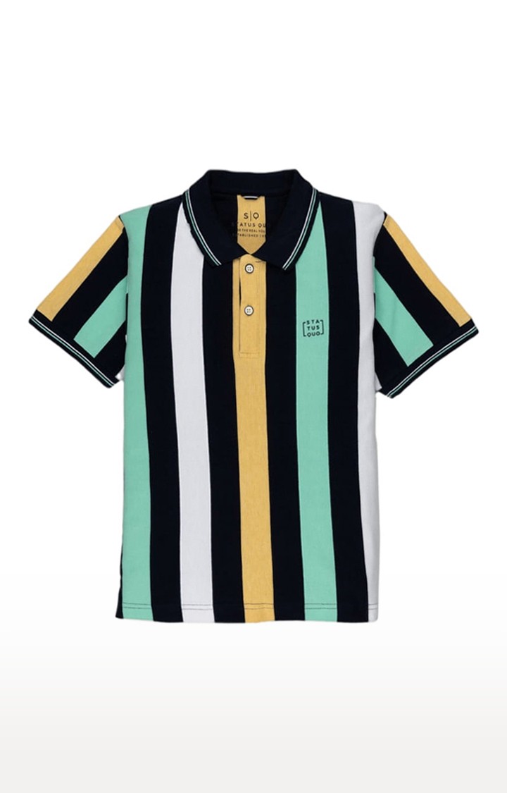 Status Quo | Boys Multicolor Polycotton Striped Polo T-Shirts