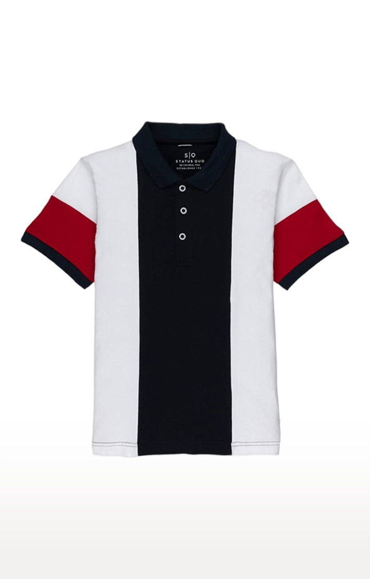 Status Quo | Boys Navy and White Cotton Colourblock Polo T-Shirts