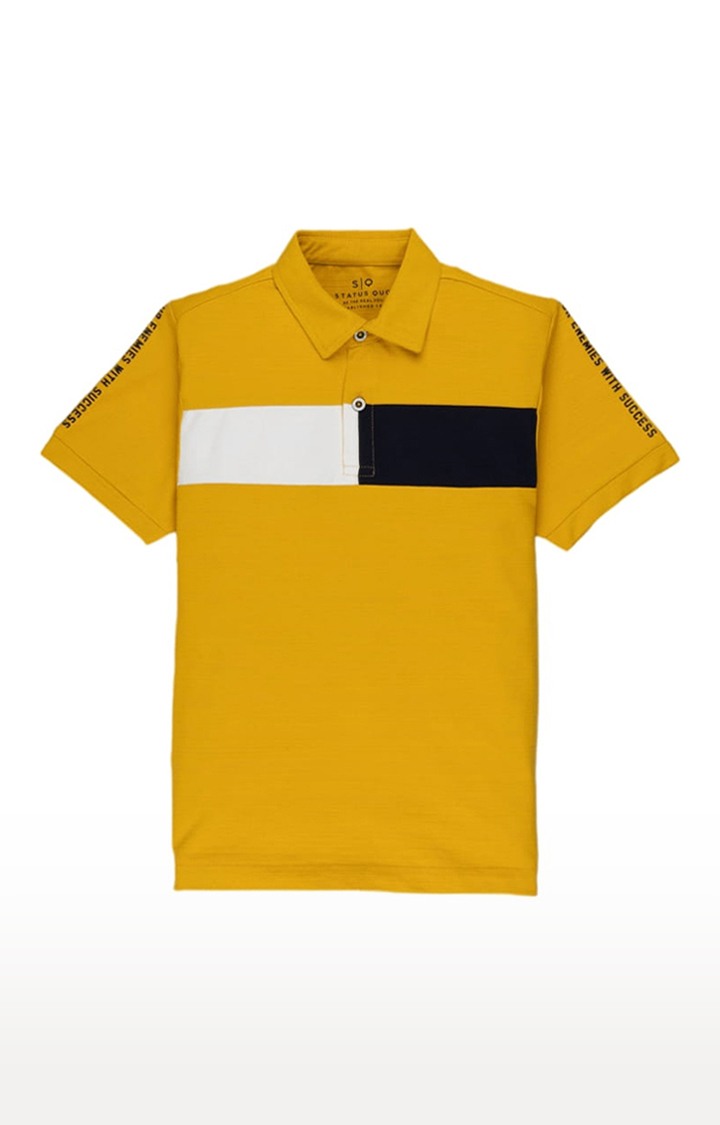 Boys Mustard Polycotton Colourblock Polo T-Shirts