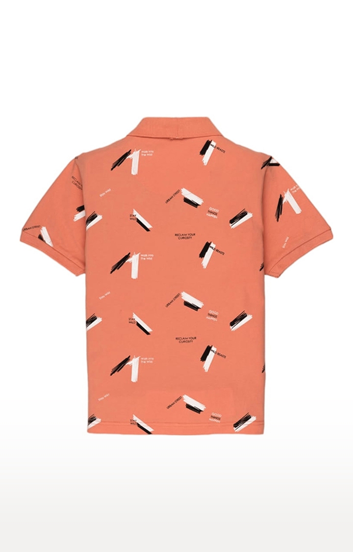 Boys Orange Cotton Printeded Polo T-Shirts