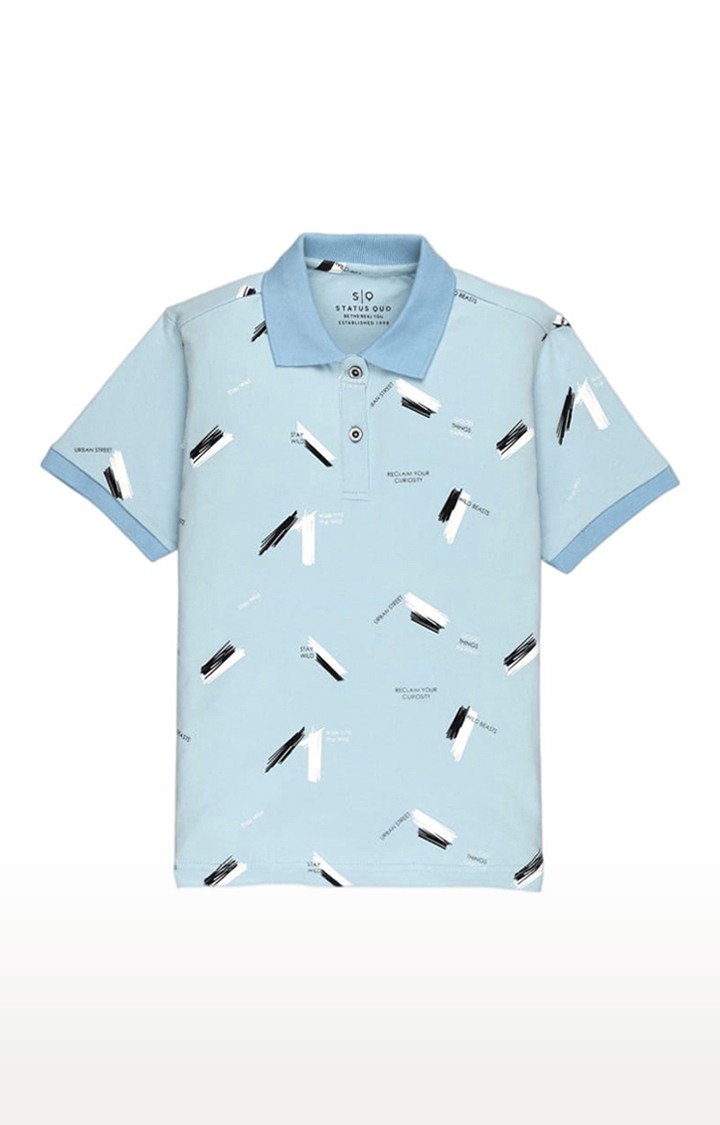 Boys Blue Cotton Printeded Polo T-Shirts