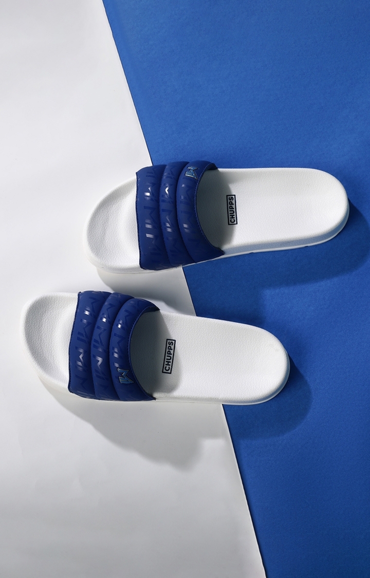 Chupps | Women's White & Blue Mi: Official Slider Flip Flops