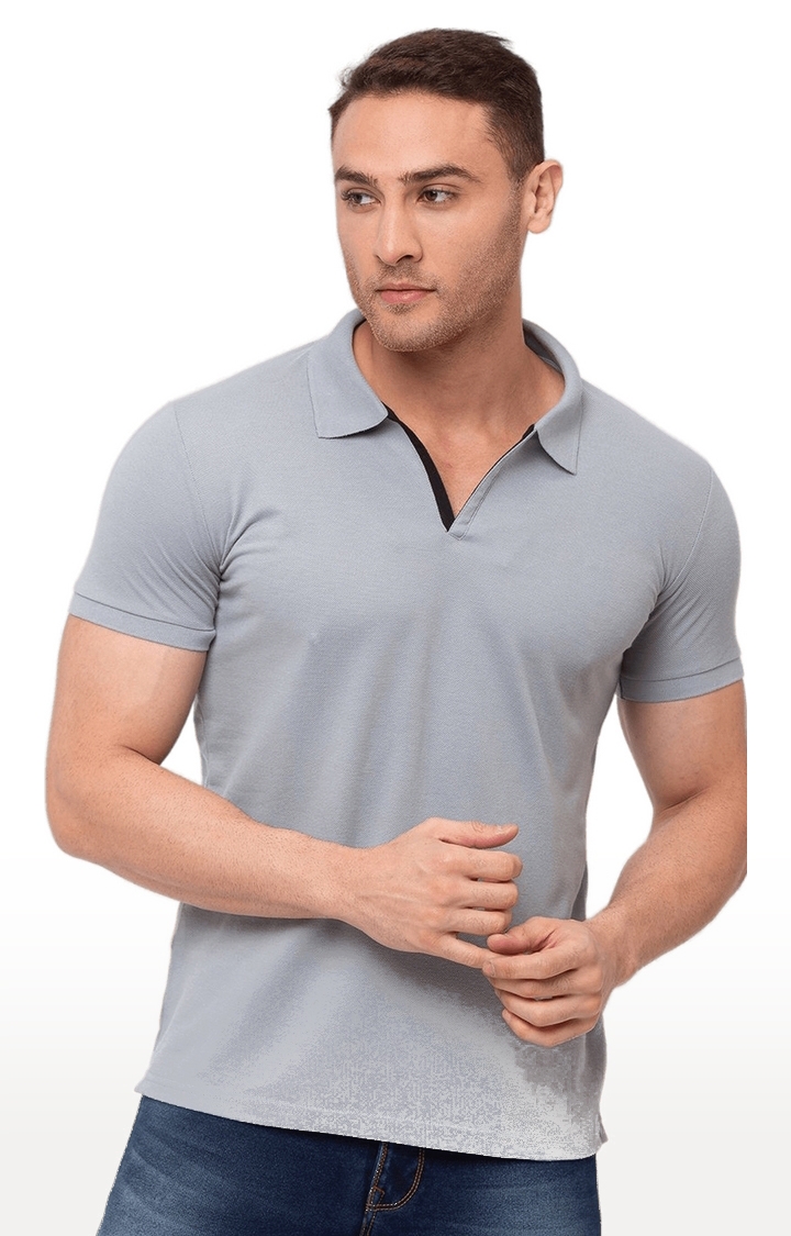 Men's Grey Polycotton Solid Polo T-Shirts