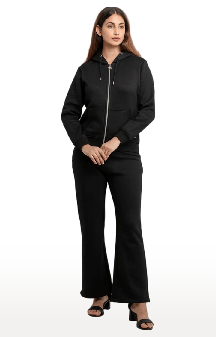 Black Polycotton Solid Tracksuits
