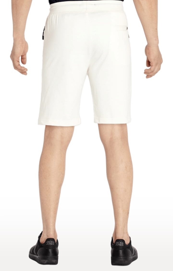 Men's Off White Cotton Printed Activewear Short