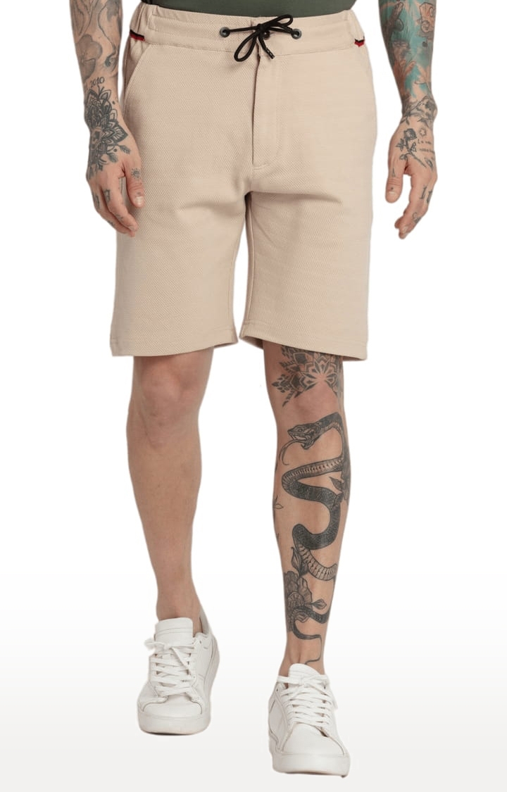 Men's Beige Cotton Solid Activewear Short
