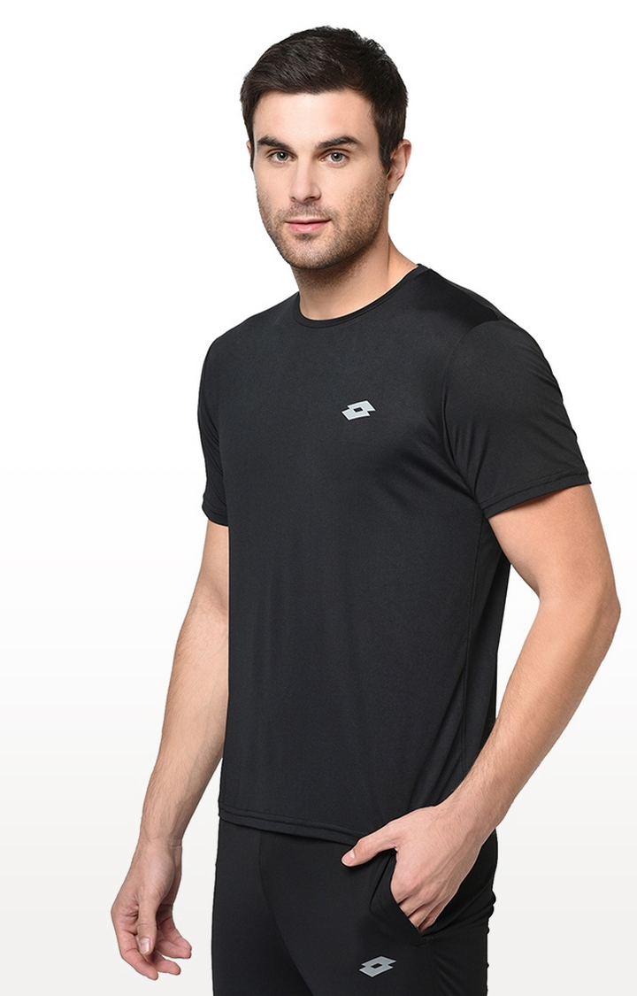 Lotto | Men's Black Polyester Solid Activewear T-Shirt