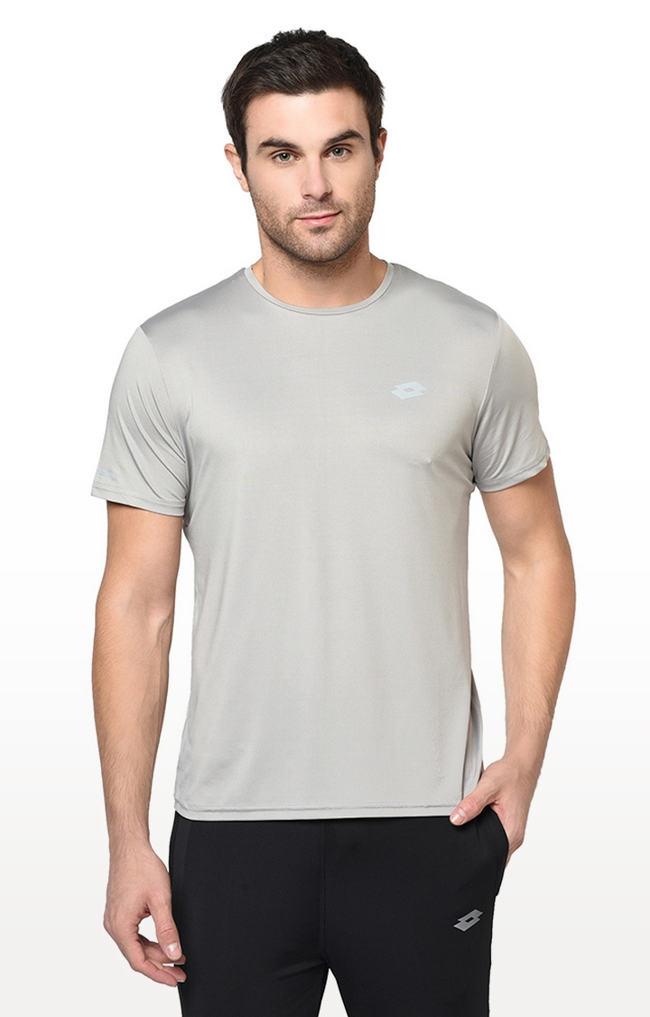 Lotto | Men's Grey Polyester Solid Activewear T-Shirt