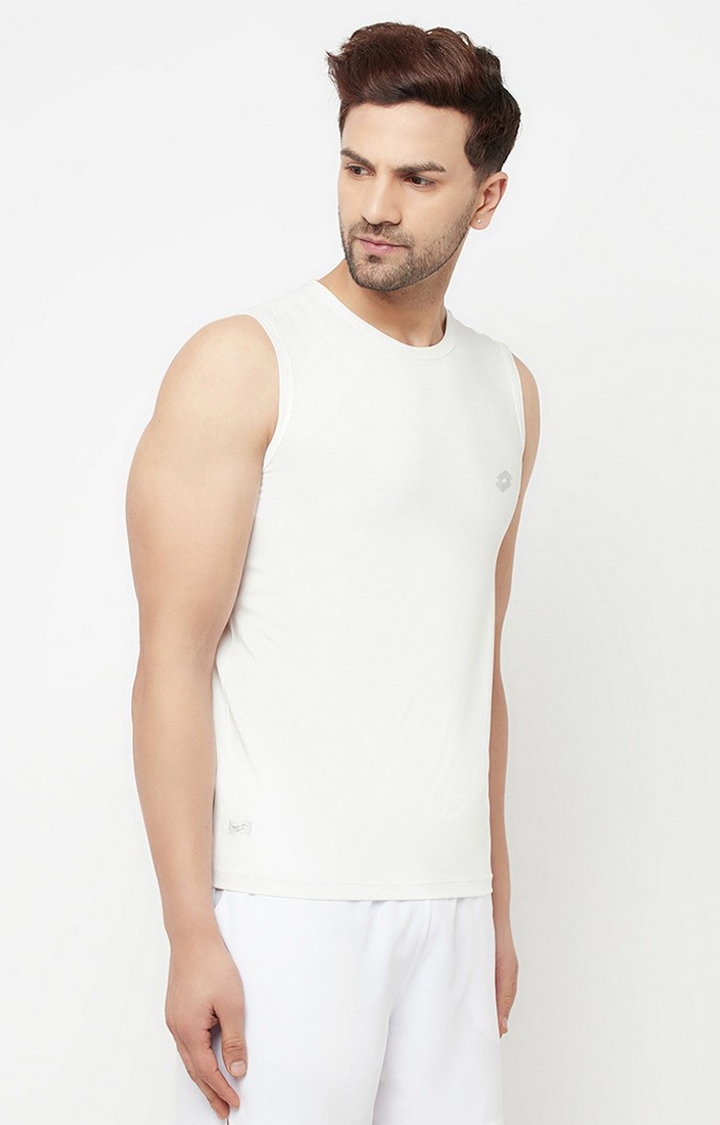 Lotto | Men's White Polyester Solid Vests