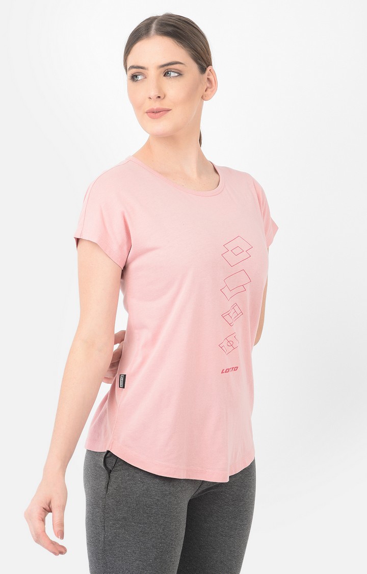 Lotto | Women's Pink Cotton Printed Activewear T-Shirt