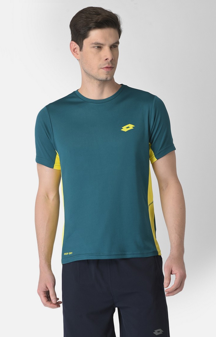 Lotto | Men's Green Polyester Solid Activewear T-Shirt
