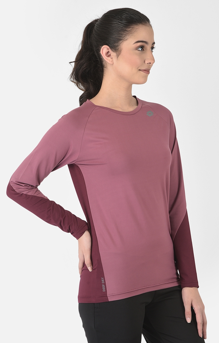 Lotto | Women's Maroon Polyester Solid Activewear T-Shirt