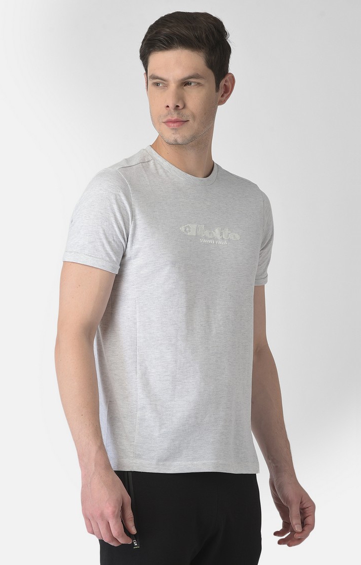 Lotto | Men's Grey Cotton Blend Typographic Printed T-Shirt
