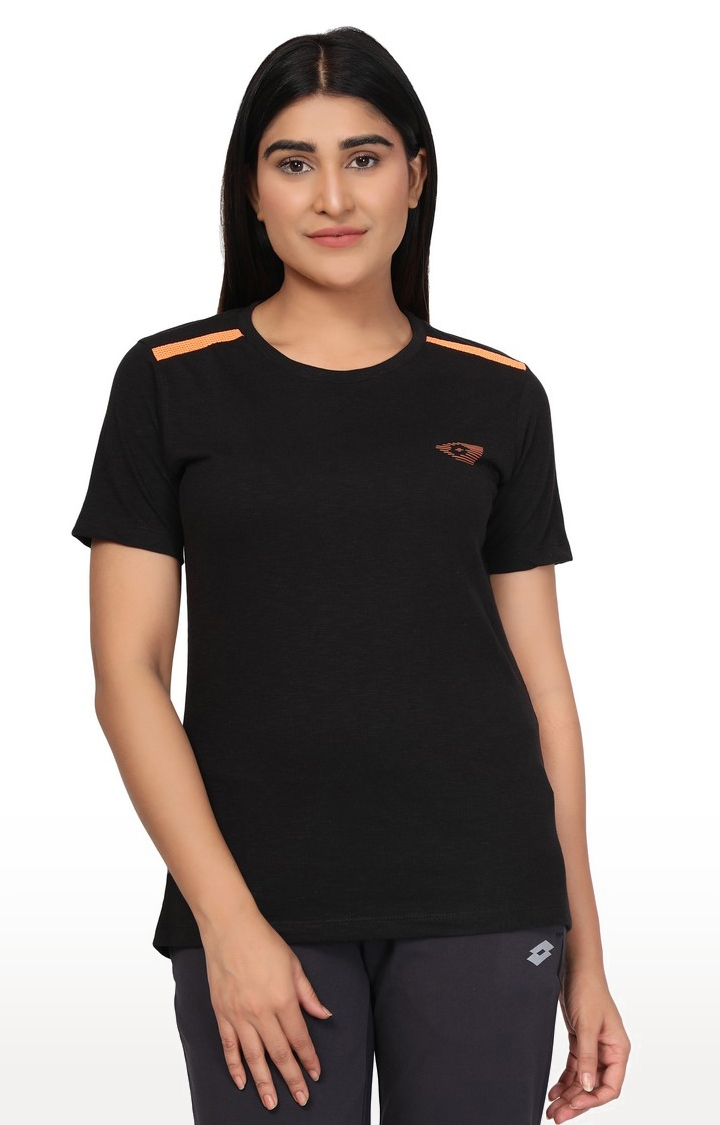 Lotto | Women's Black Cotton Solid T-Shirt