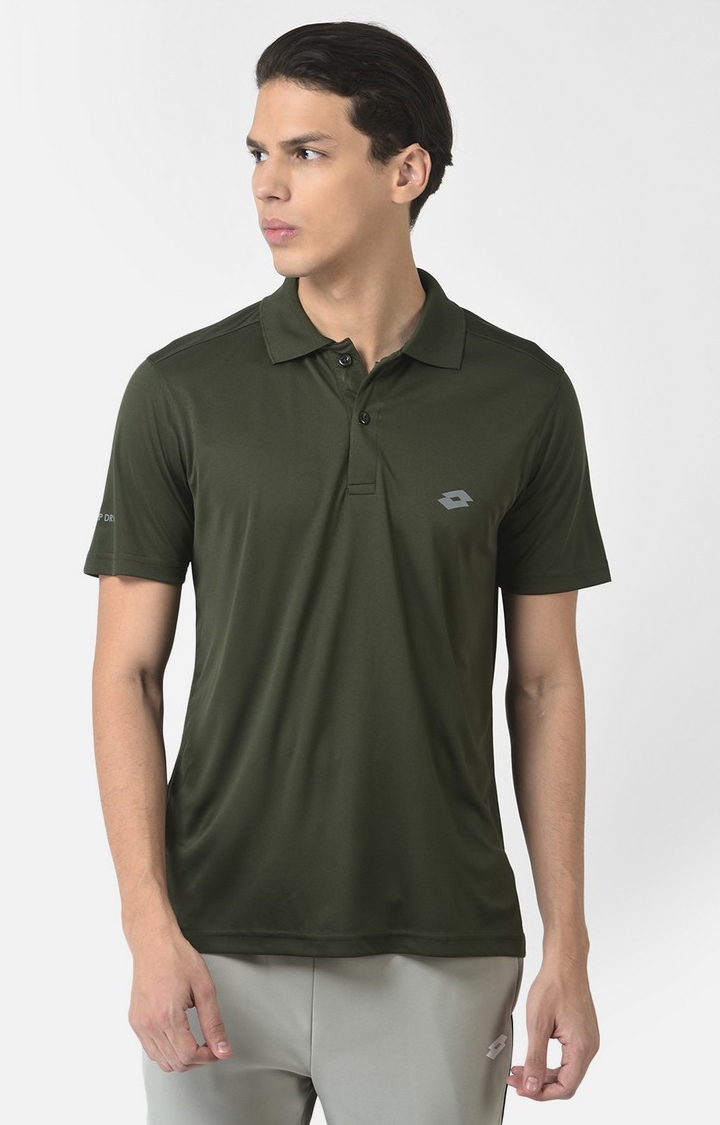 Lotto | Men's Green Polyester Solid Polo