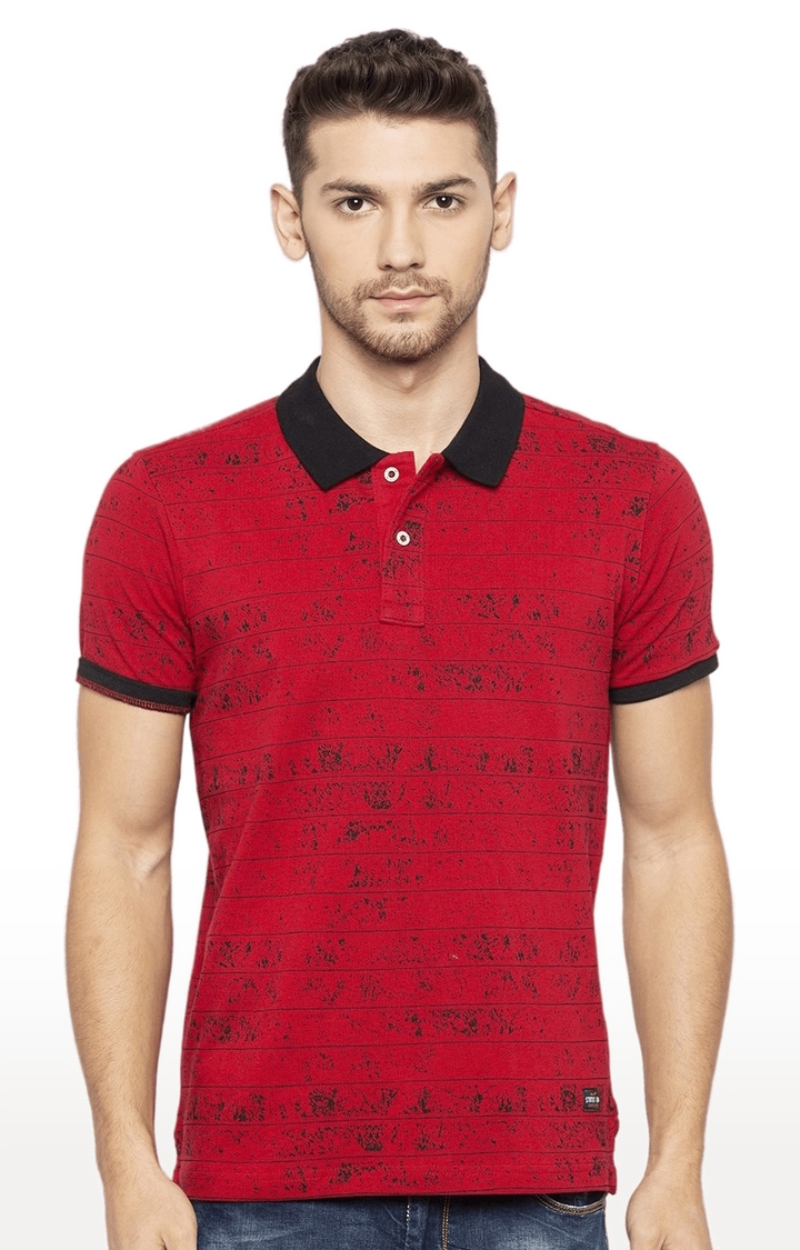 Men's Red Cotton Striped Polos