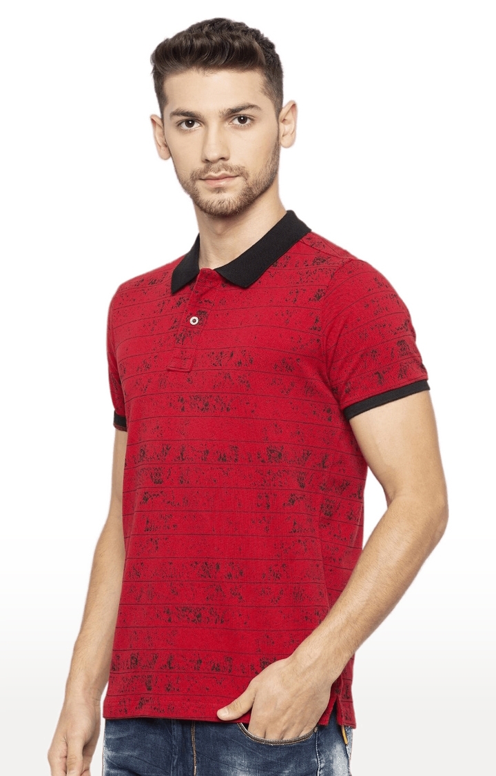 Men's Red Cotton Striped Polos