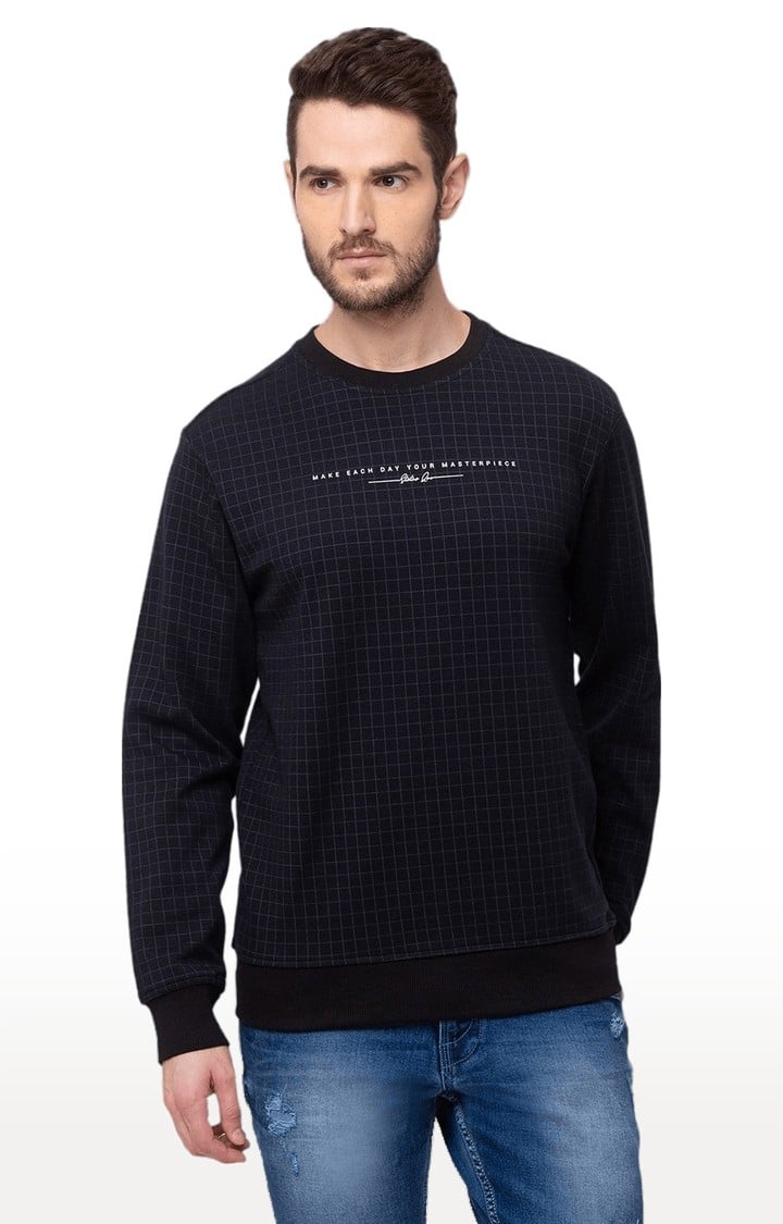 Men's Black Polycotton Checked Sweatshirts