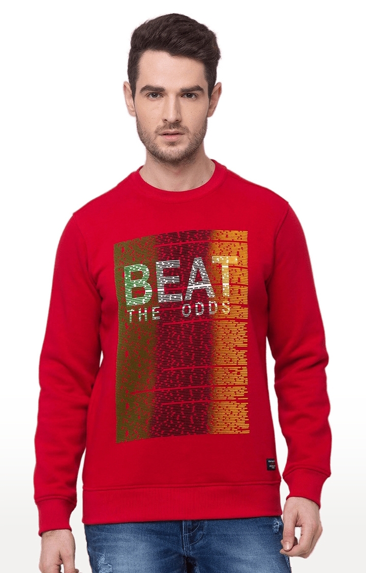 Men's Red Polycotton Printed Sweatshirts