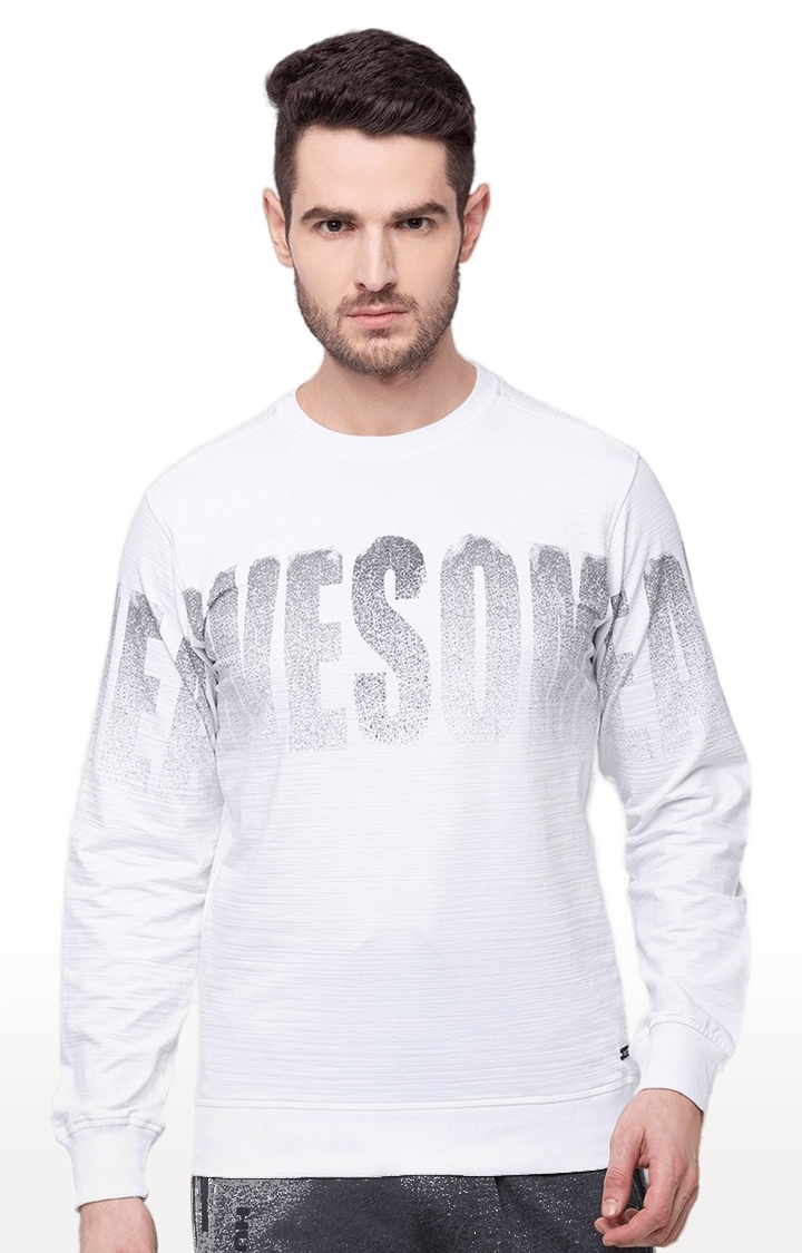 Men's White Polycotton Printed Sweatshirts