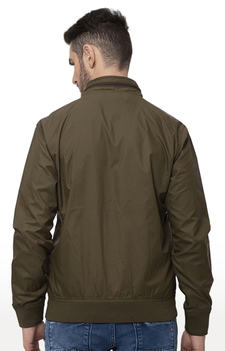 Men's Olive Green Polyester Solid Windcheater