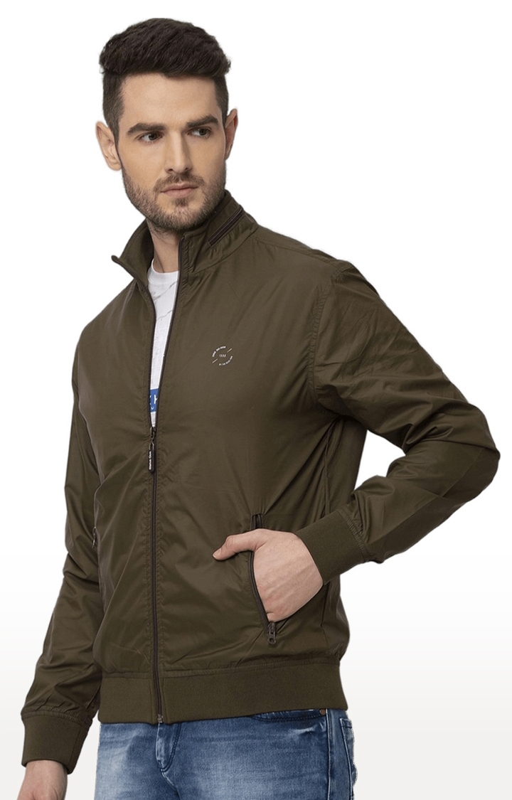 Men's Olive Green Polyester Solid Windcheater