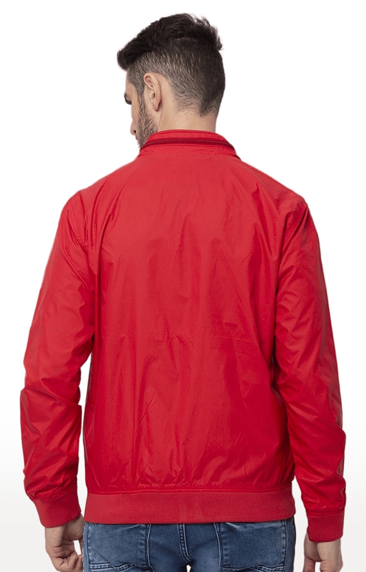 Men's Red Polyester Solid Windcheater