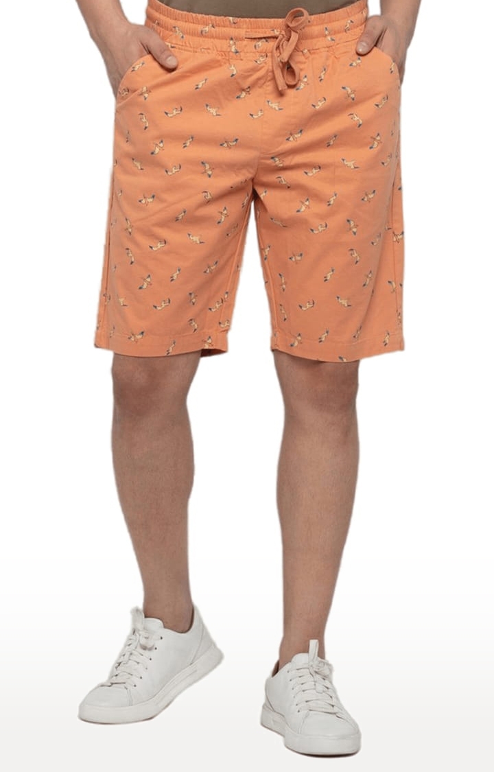Men's Orange Cotton Printed Short