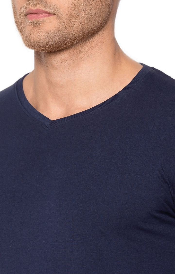 Men's Navy Blue Cotton Solid Regular T-Shirt