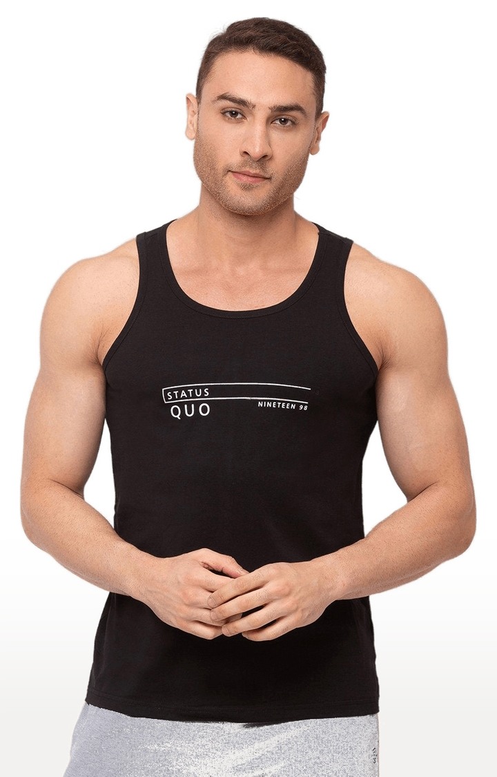Black Cotton Blend Printed Activewear T-Shirts