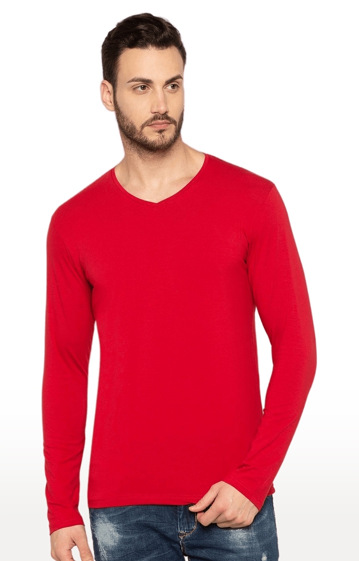 Men's Red Polycotton Solid Regular T-Shirt