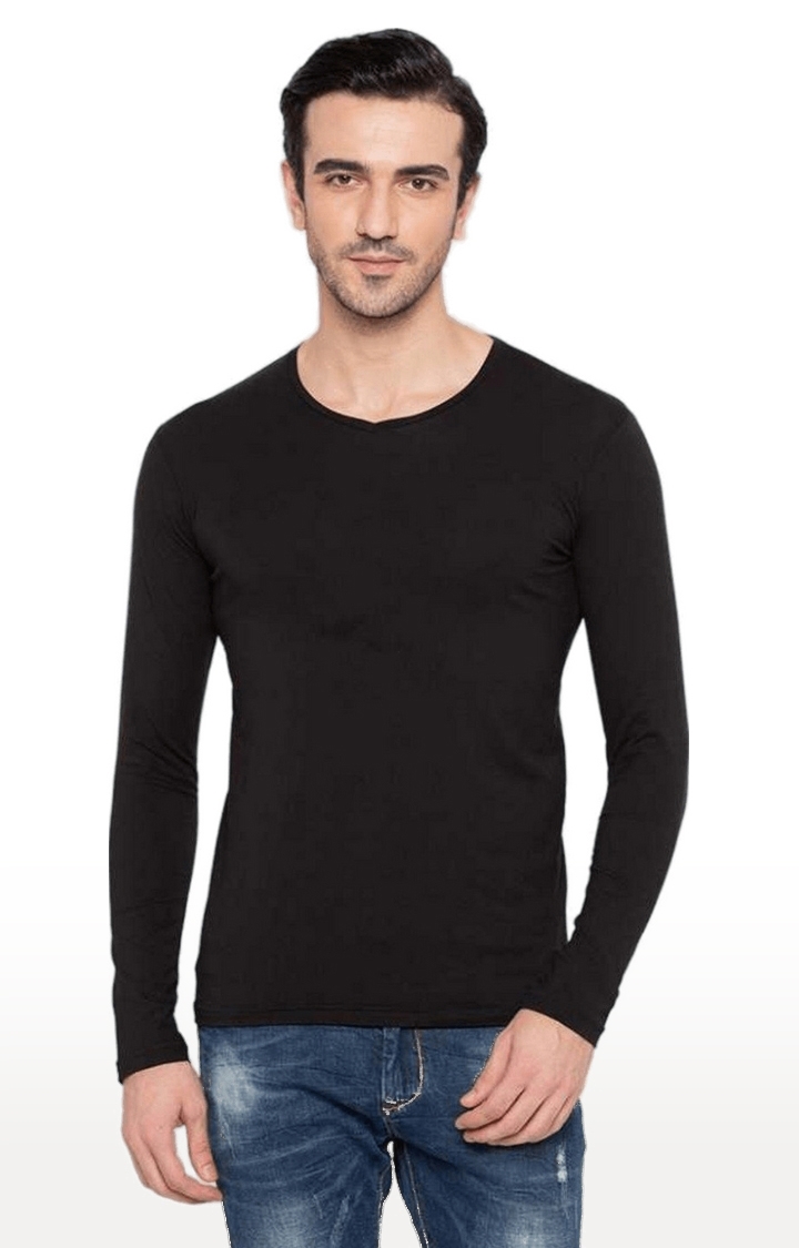Men's Black Polycotton Solid Regular T-Shirt