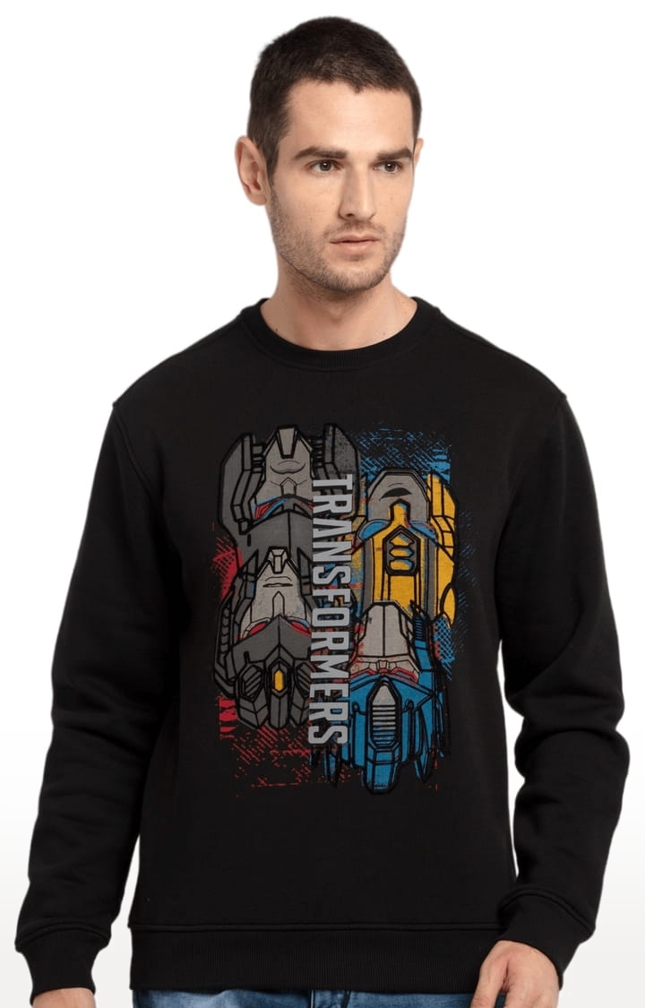 Men's Black Polycotton Printed Sweatshirts