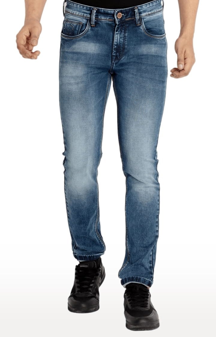 Men's BLUE Cotton Solid Straight Jeans