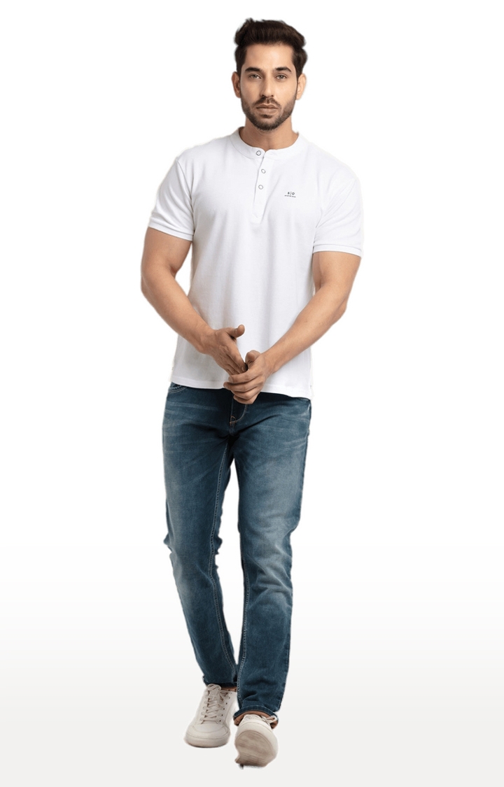 Men's White Polycotton Solid Regular T-Shirt