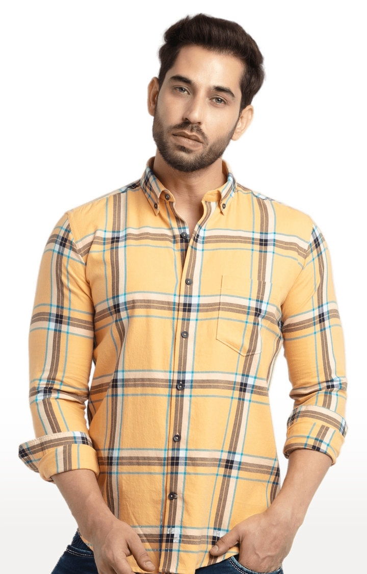 Status Quo | Men's Yellow Cotton Checked Casual Shirts