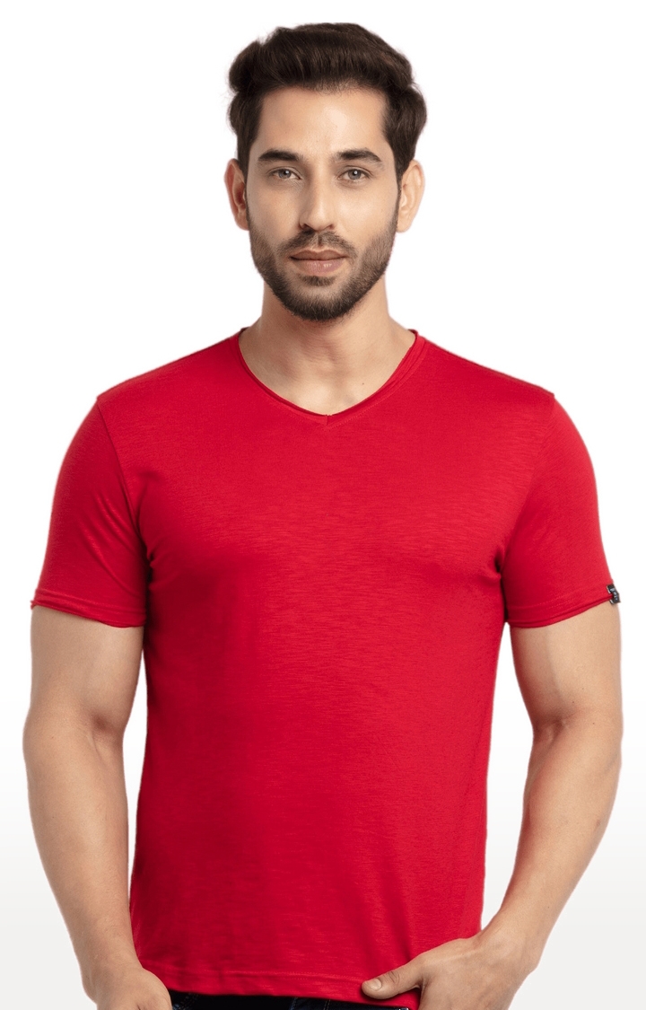 Status Quo | Men's Red Cotton Solid Regular T-Shirt