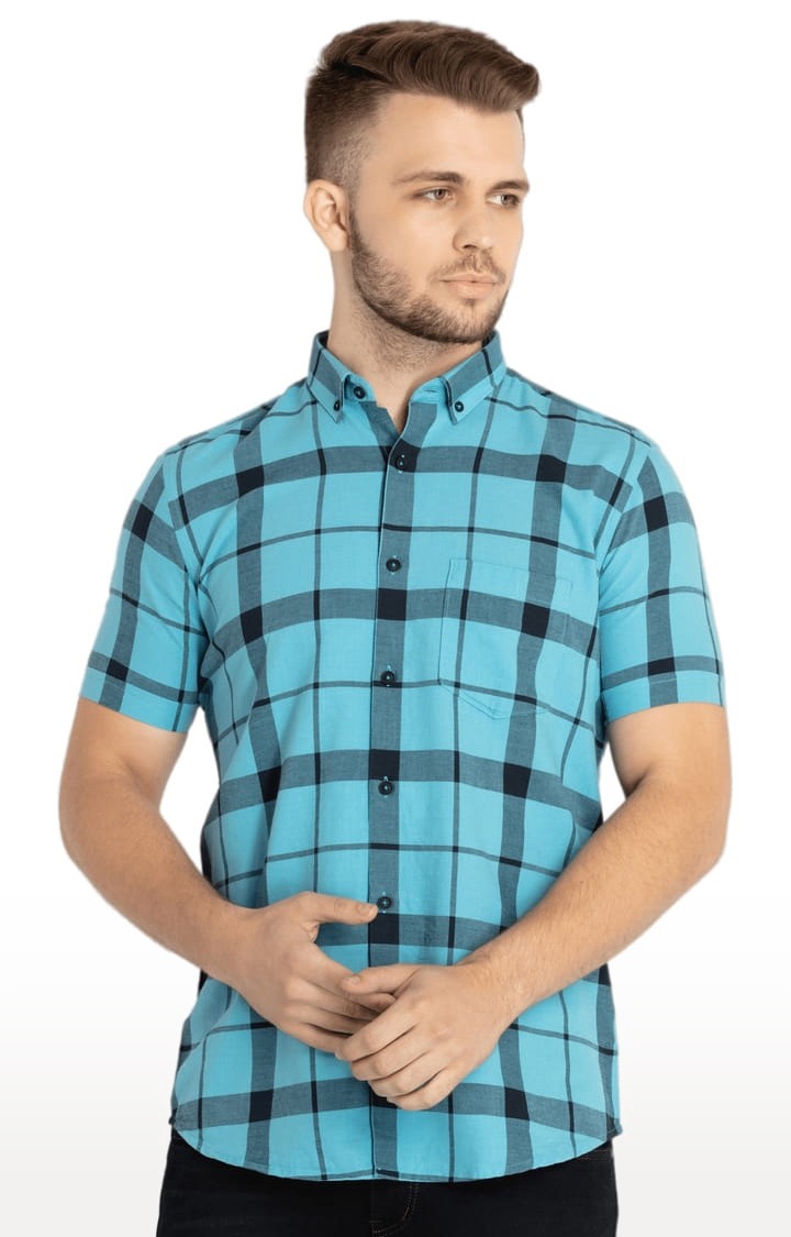 Status Quo | Men's Blue Cotton Checked Casual Shirts