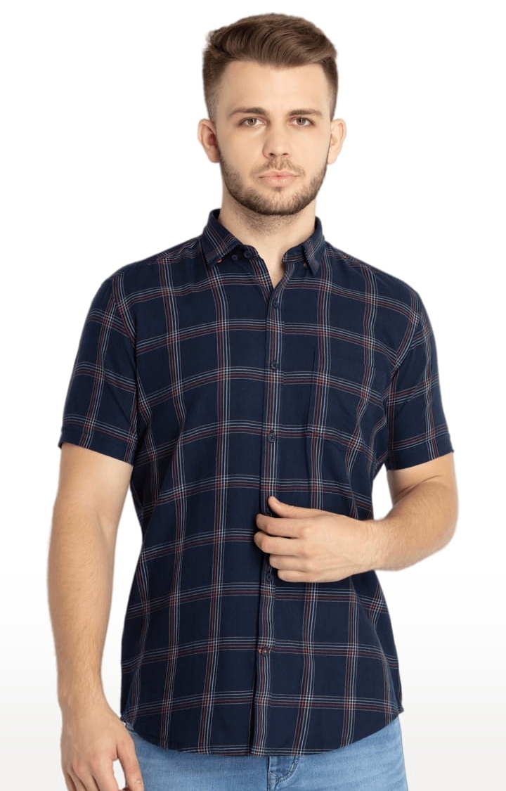 Status Quo | Men's Blue Cotton Checked Casual Shirts