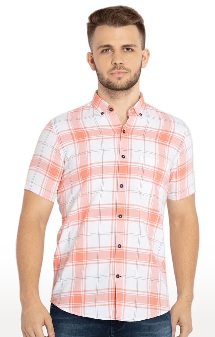 Status Quo | Men's Peach Cotton Checked Casual Shirts