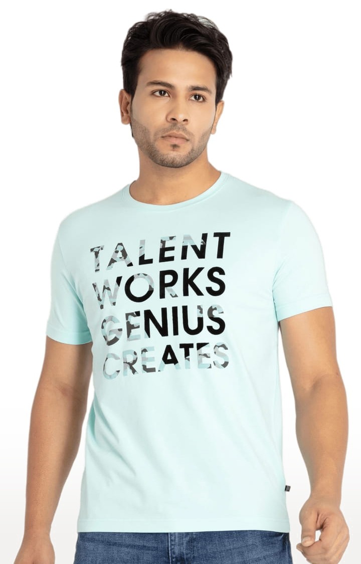 Status Quo | Men's Blue Cotton Typographic Printed Regular T-Shirt