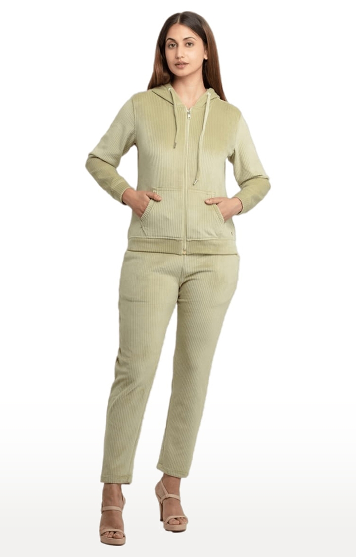Green Polycotton Solid Tracksuits