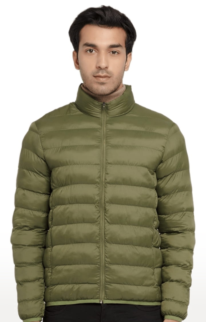 Men's Green Nylon Quilted Bomber Jackets