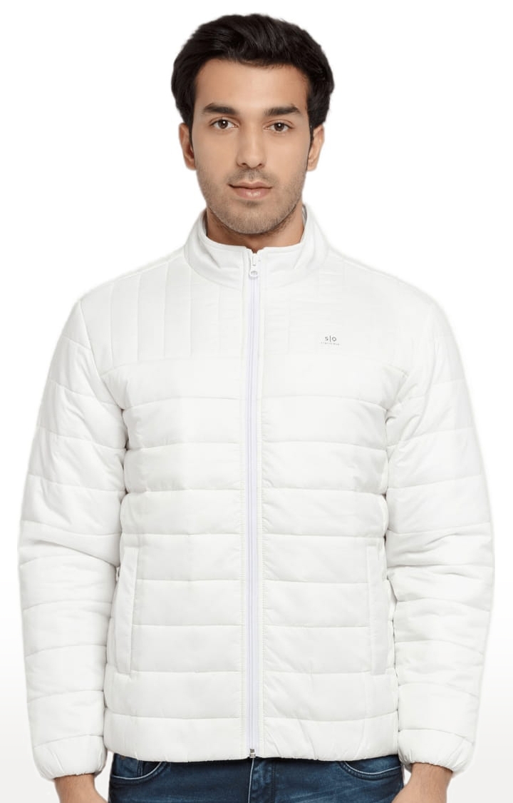 Men's White Polyester Quilted Bomber Jackets