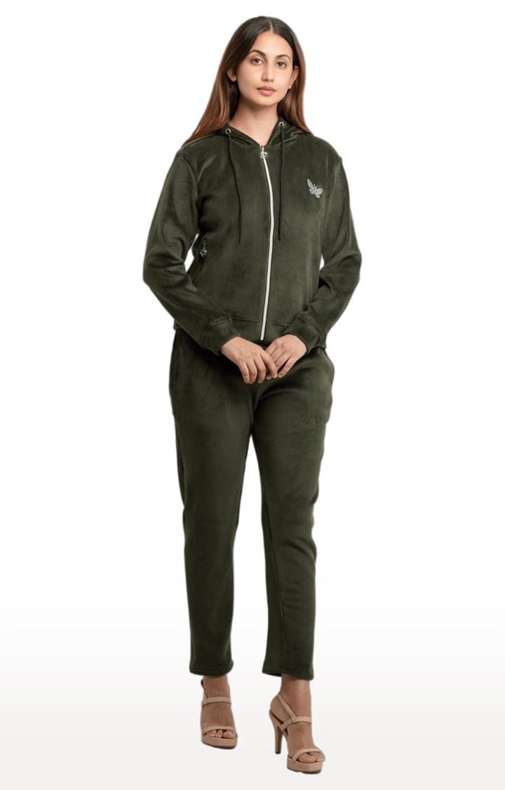Green Polycotton Solid Tracksuits
