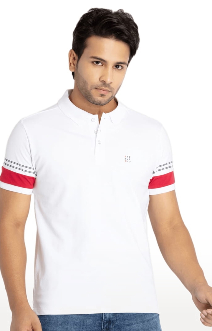 Men's White Cotton Solid Polo T-Shirts